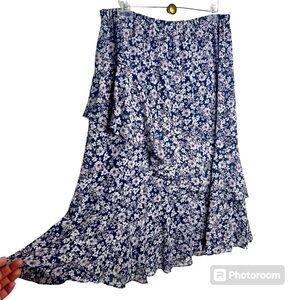 1. State Tiered Asymmetrical Chiffon Midi Skirt L RuffleFloralBlouse Blue Orchid